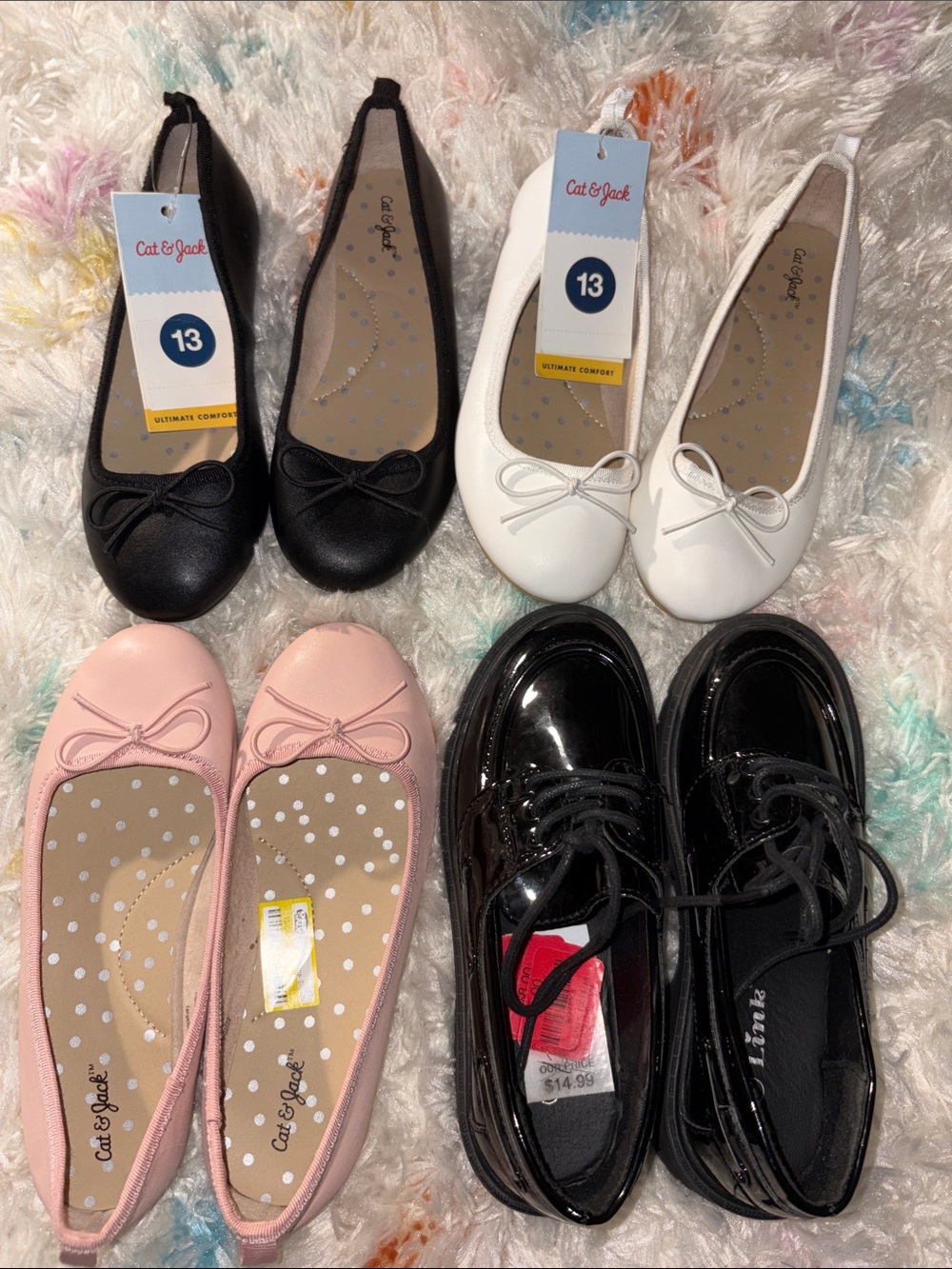 Cat & Jack Girls' Ballet Flats — Black, White, Pink